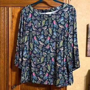 M JJill top like new. Worn once. Flowy, 3/4 sleeve, beautiful bird motif.